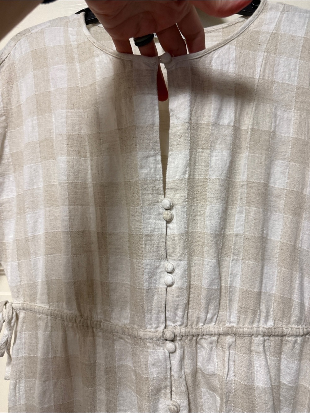 Madewell Neutral Plaid Button-Neck Linen Dress - Picture 3 of 9